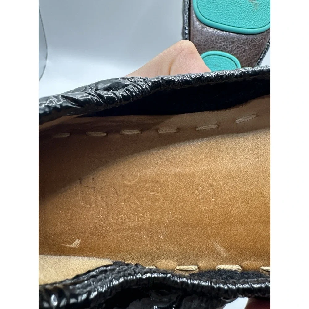 Tieks Black Patent Crinkle Leather Ballet Flats Size 11
